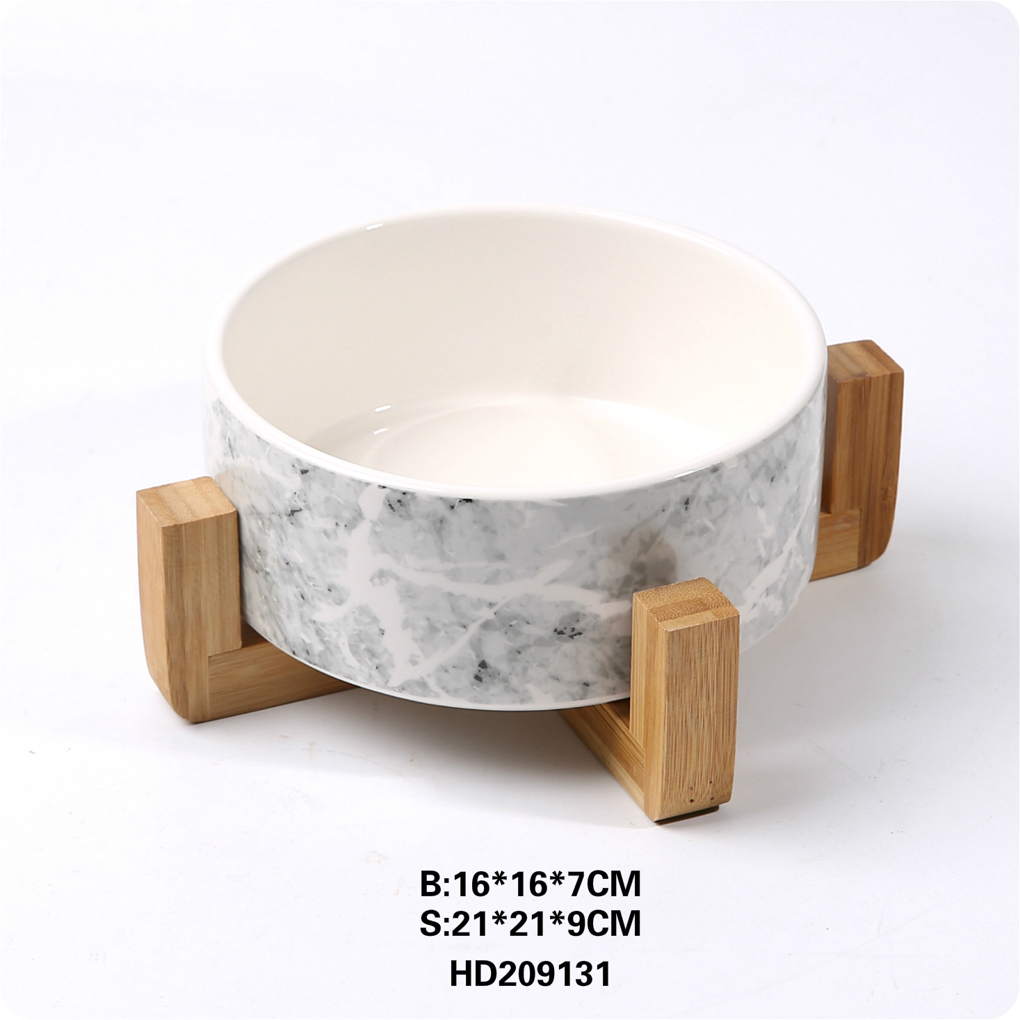 Ceramic pet bowl, double bowl, iron stand, bamboo stand
