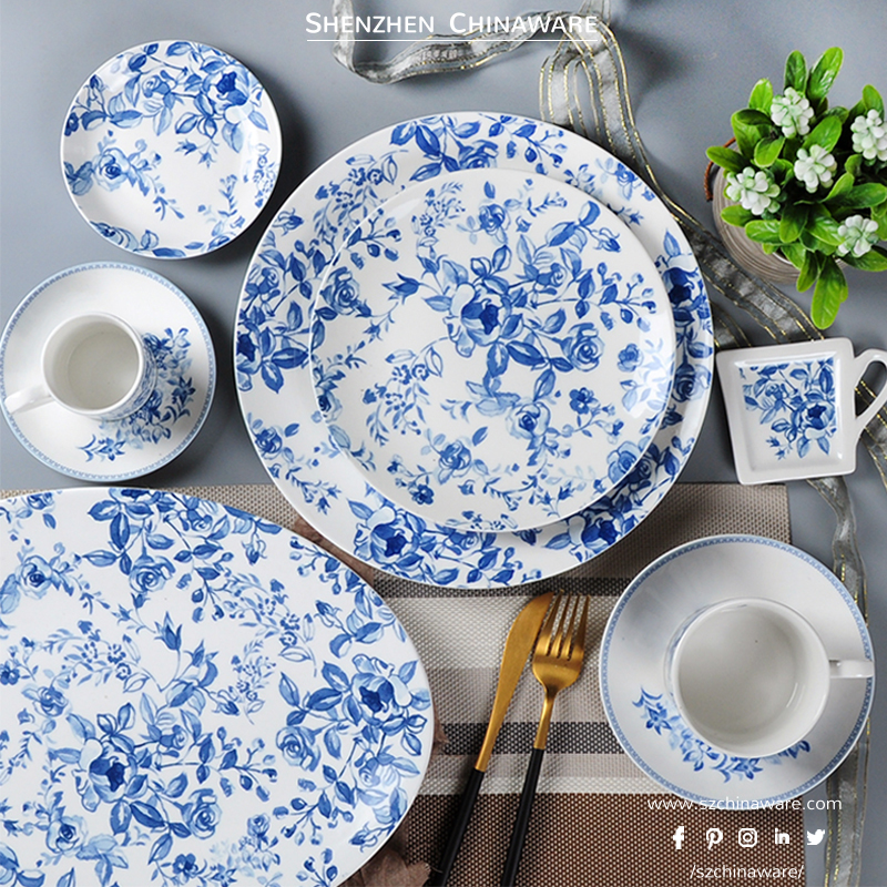 Porcelain New Bone China Tableware Blue and white P422 Tableware SZChinaware Porcelain Set Flat Plate Blue Line Bowl Sets dinnerware