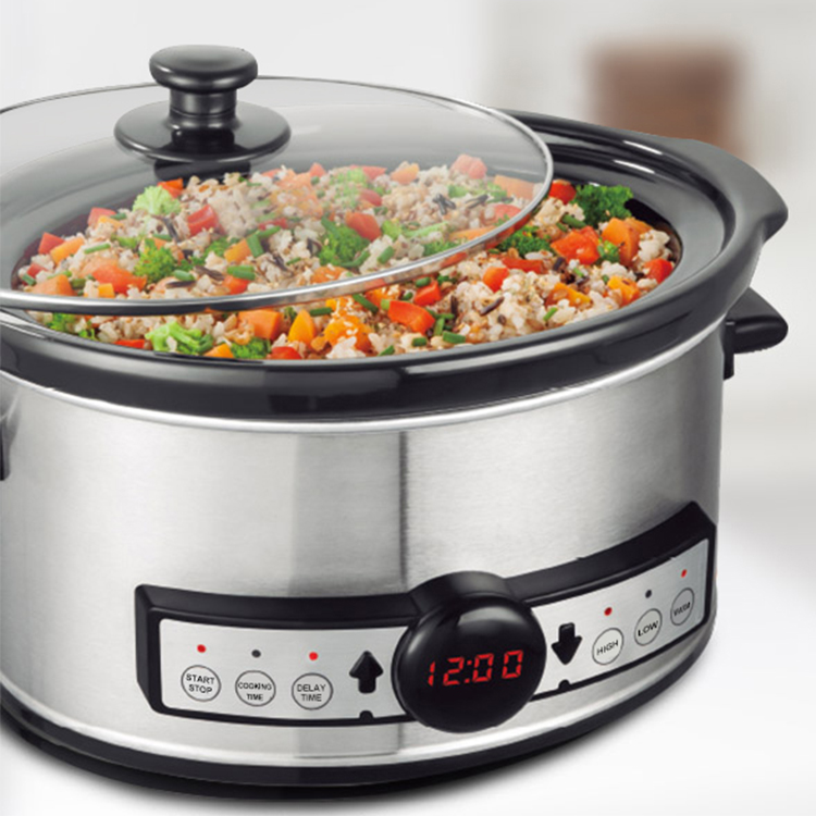 Stainless Steel Oval ceramic pot Digital Slow cooker CROCK POT with Delay Timer