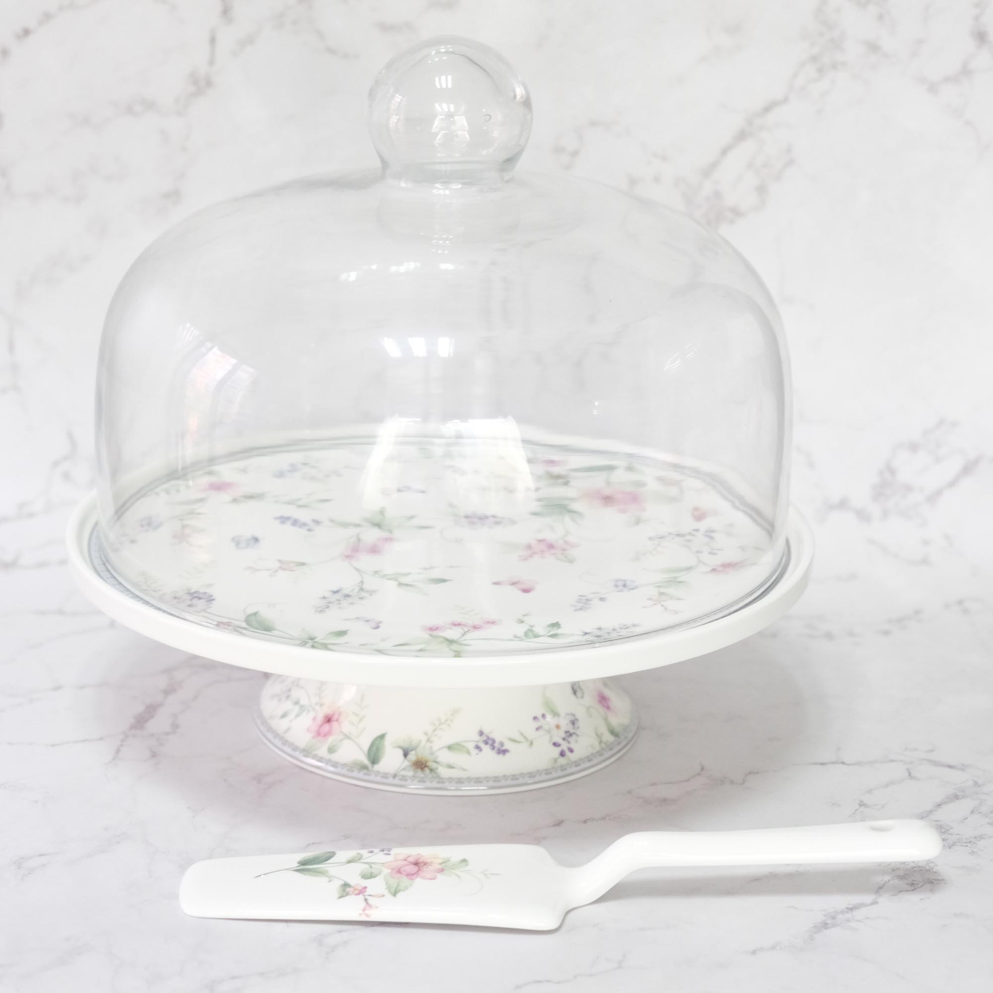 25.5-31cm New bone china cake plate with foot with glass lid