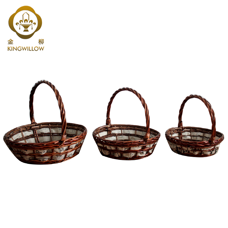 Kingwillow handmade woven willow wicker basket decorative gift baskets hamper with handle set of 3