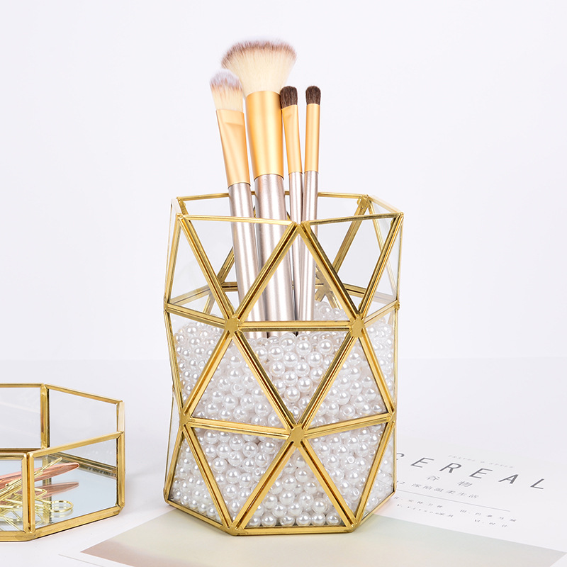 BEAUFLY Hot Sales Make-up Decorative Gold Nail Art Pen Stand Holder Crystal Metal makeup Brush Holder