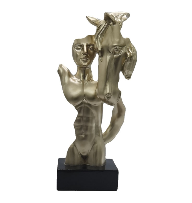 Creative abstract Resin sculpture of deco bust man Statue with horse for Home and Office Desk