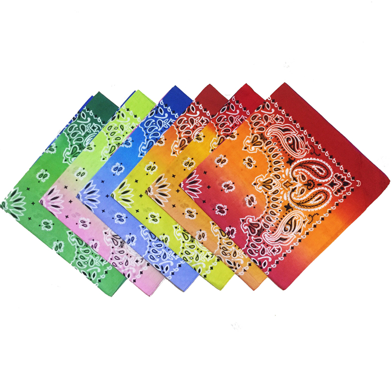 21inch Gradient Organic Cotton Bandana For Men Women Print Paisley Bandana Headband Hip-Hop Square Towel Wholesale Custom