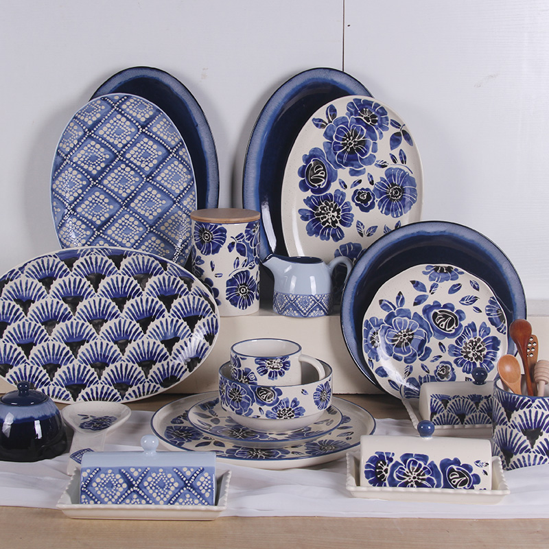 Ceramic Dinnerware blue white painter