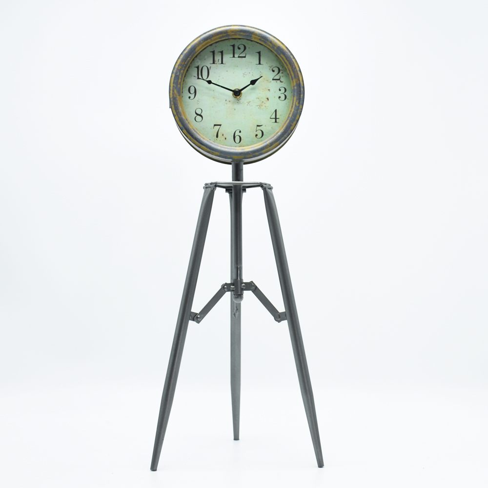 Luckywind Antique Style Timepiece tripod table top Clock Grey Metal Tripod Floor Clock