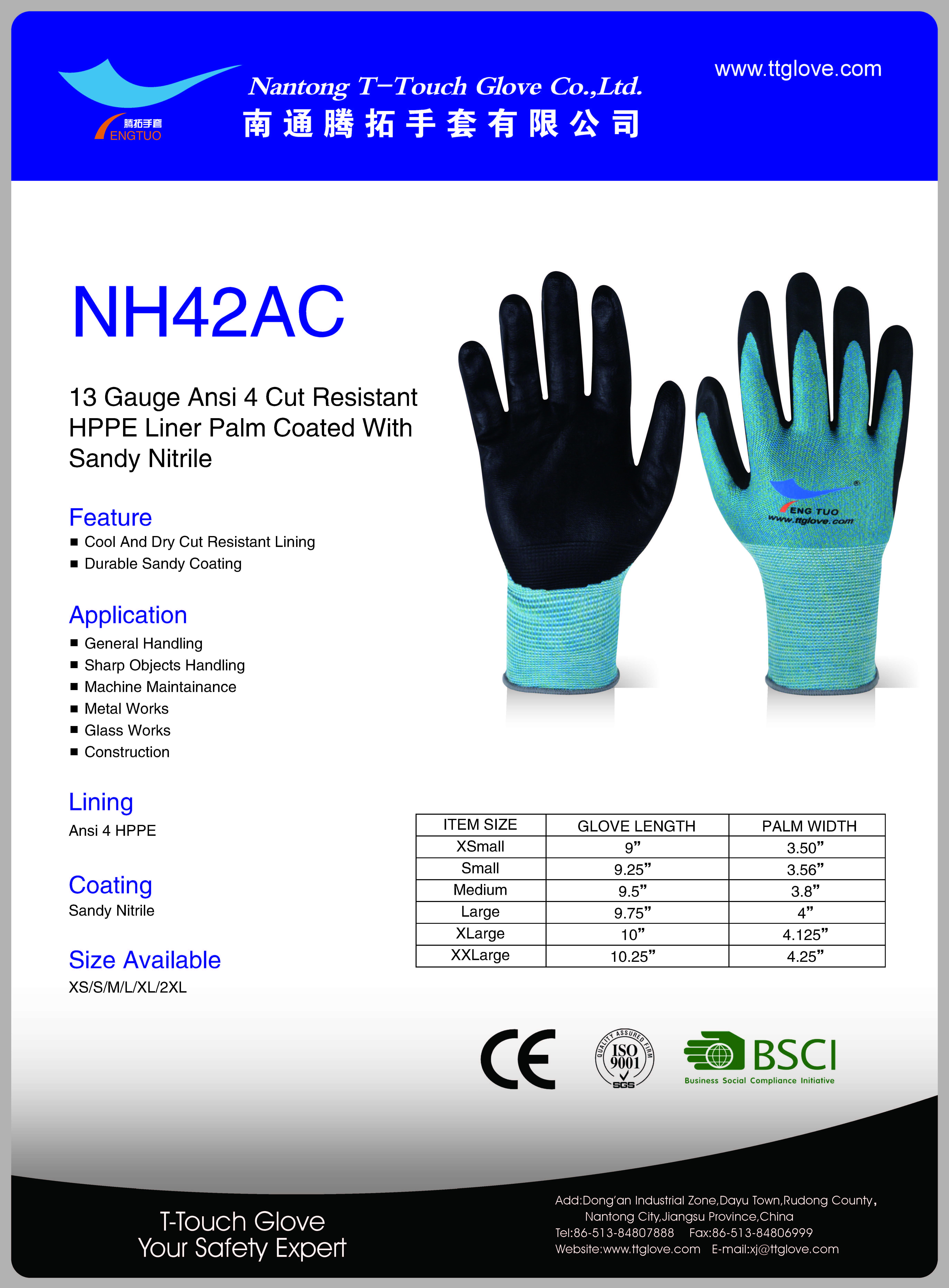 ANSI 4 cut resistant liner palm coated with sandy nitrile