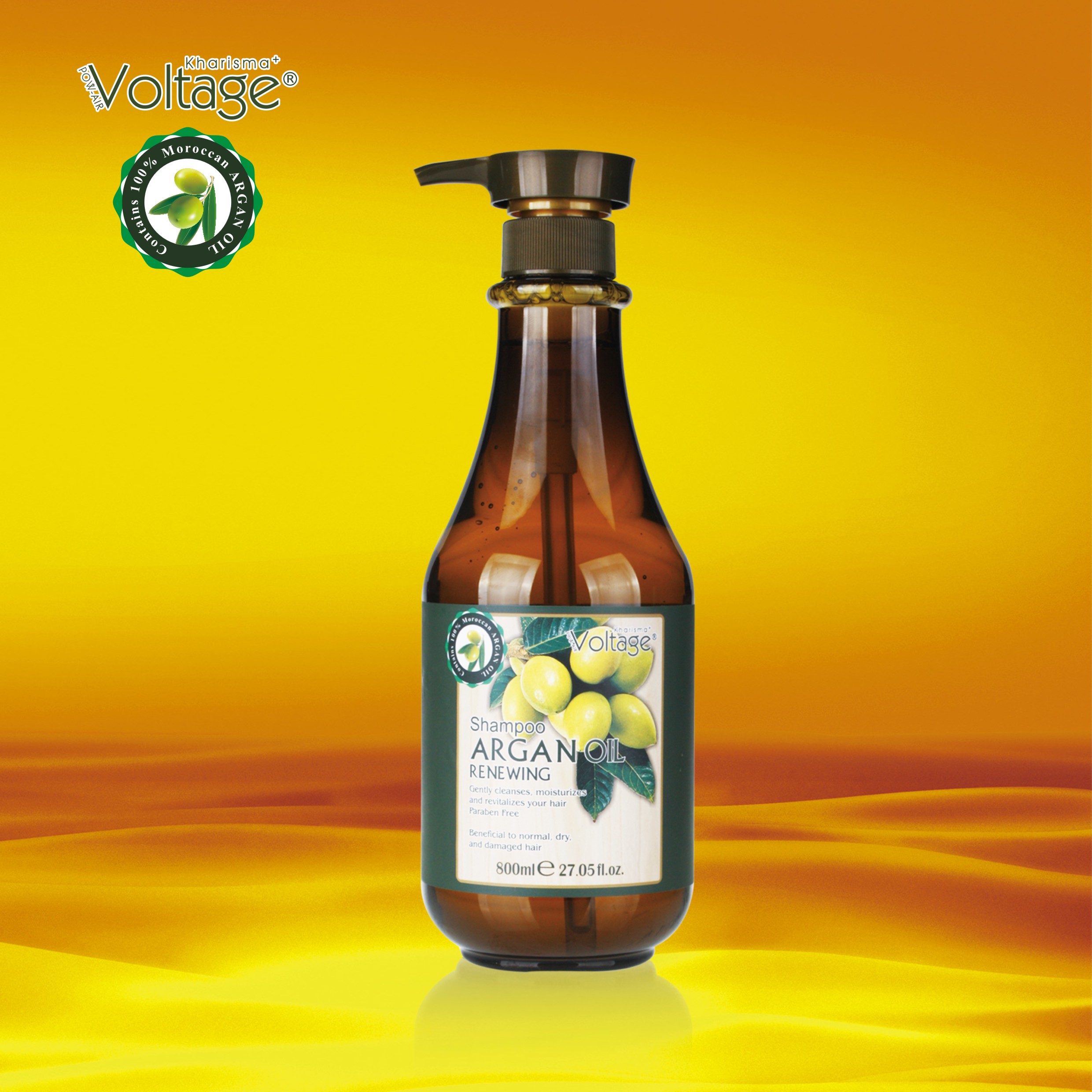 Kharisma Voltage Moroccan Argan Oil Renewing Hair Shampoo 800ml Sulfate Free Shampoo Dye Free Smoothing Formula, Argan Oil