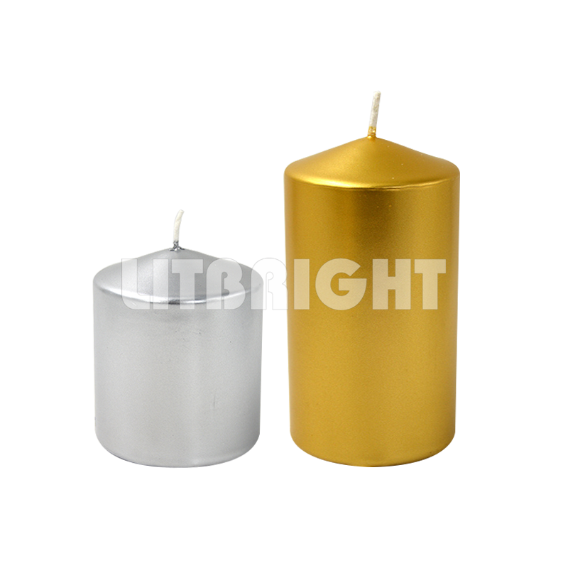 Metallic paint pillar candle