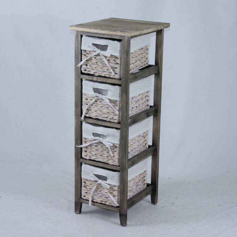 4 drawers water hyacinth basket wooden cabinet