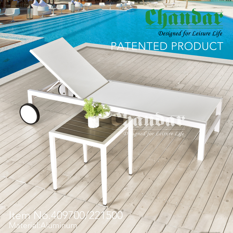 Outdoor furniture Sun lounger set Garden set Aluminium Lounger in Textilene with Wheels Aluminium Side Table Mesh Fabric Lounger