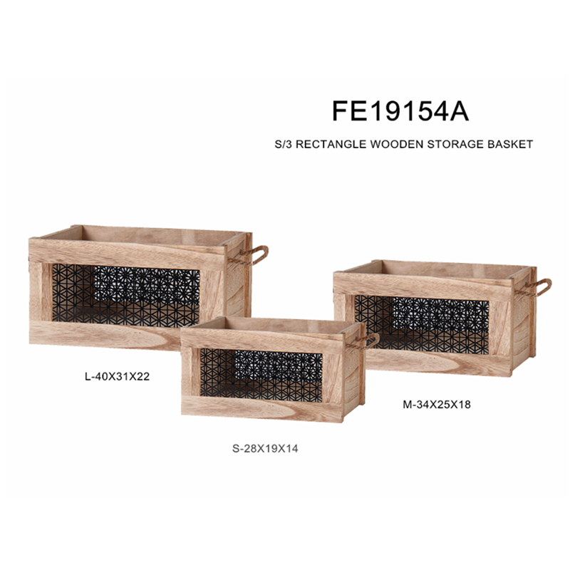 Set of 3 Rectangle Wood Storage Basket
