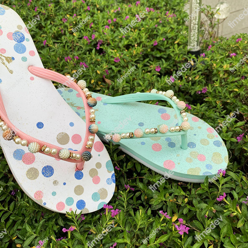 000-Timedev Women's Pearls Shining Glitter Flip Flop
