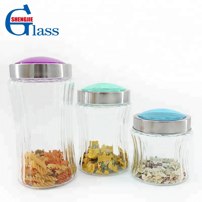 700ml Cylindrical Narrow Waist Glass Jar With Colorful Acrylic Metal Lid