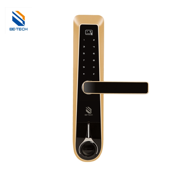 必达指纹感应密码家庭智能门锁金色无钥匙门锁电子锁