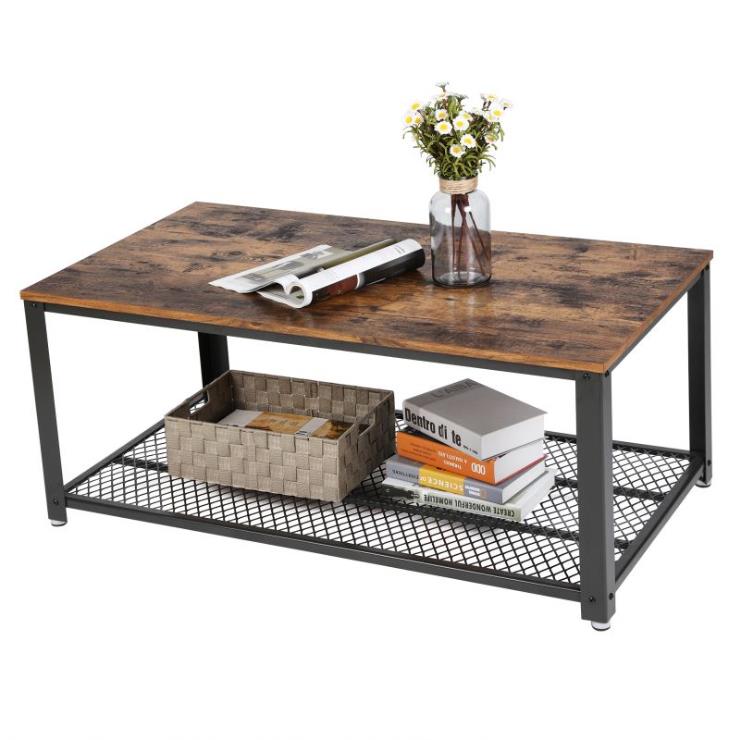 Fashion Modern Simple Design Wooden Customizable Metal Base Wood Top Coffee Table Sets With Storage Shelf