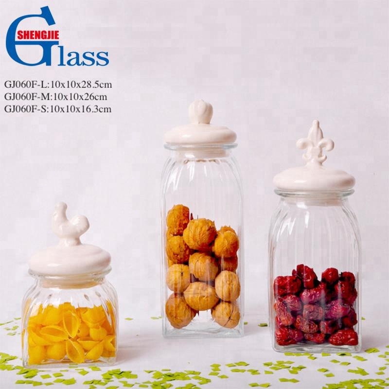 Hot Sale Design Square Glass Storage Jars with Ceramic Lids