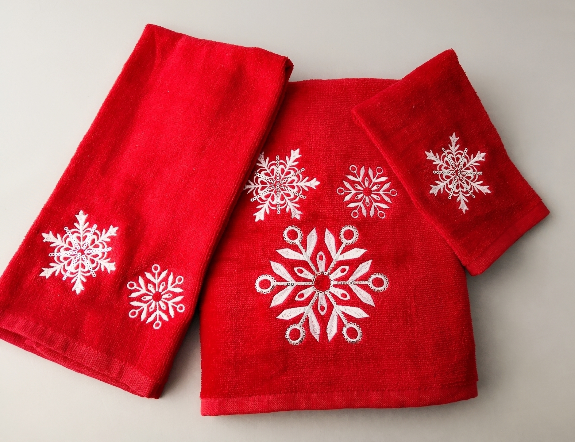 3pcs xmas shiny embroidery towel set