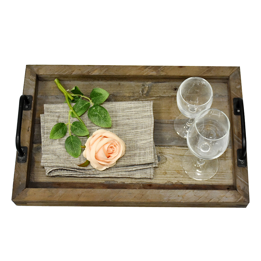 Farmhouse Decorative Distressed Reclaimed Wooden Serving Tray with handle