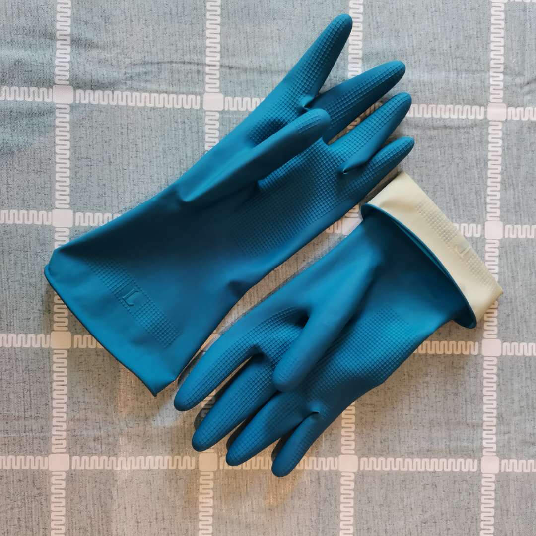 30cm Xingli Blue flocklined cleaning household latex gloves