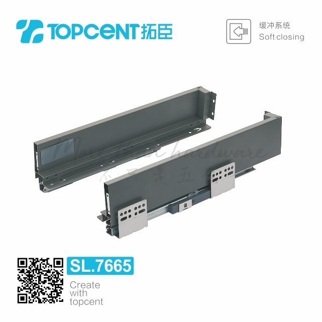 SL.7665 Topcent kitchen hardware undermount tandem slim box drawer runner