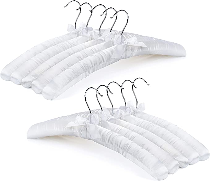 White Satin Padded Hangers Silk Hangers Bridal Wedding Dress Hangers for Women's Clothes