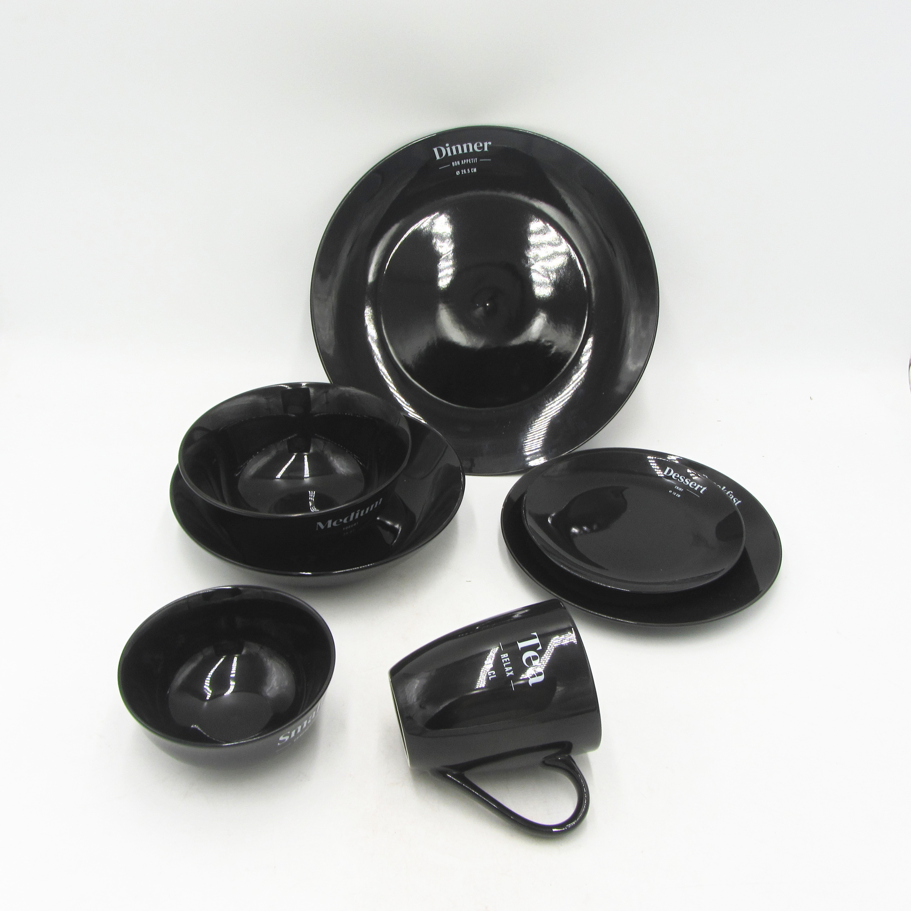 Black color glazed dinner set mug bowl plate in set