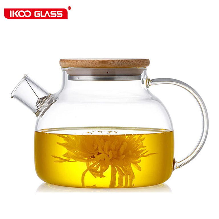 glass pitcher with bamboo lid and removable filter spout