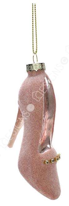 Hanging Irregular Glass Flocking Pink Heel Blown Ornament for Christmas Tree