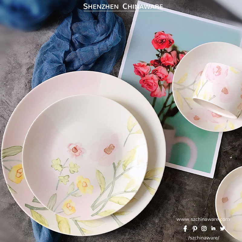 Porcelain New Bone China Tableware Rose Design P310 Tableware SZChinaware Porcelain Set Flat Plate Dinnerware Sets