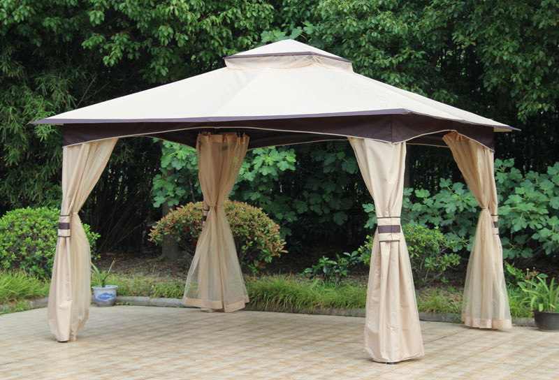 3.2×3.65M steel frame gazebo w/ Corner curtain & mosquito net