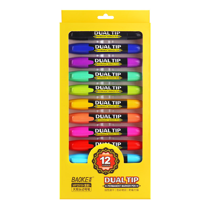 MP2918#12 dual tip permanent marker pen 12 colors oil based marker set