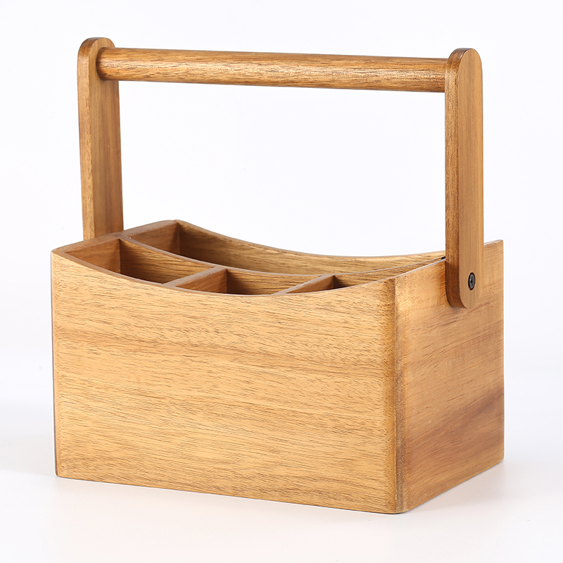 Acacia Flatware Caddy with Folding Handle