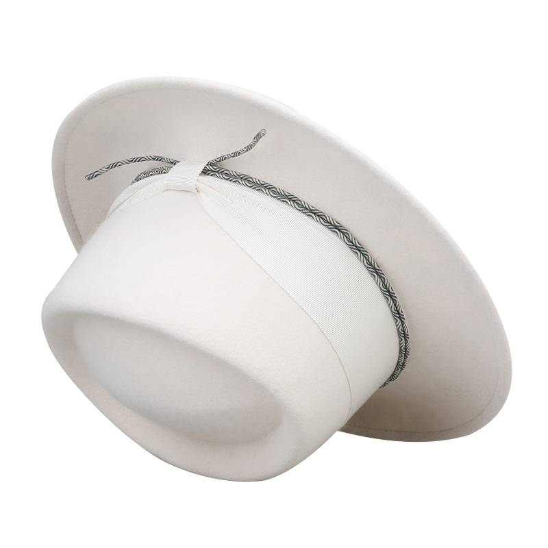 round crown with flat brim ivory hat
