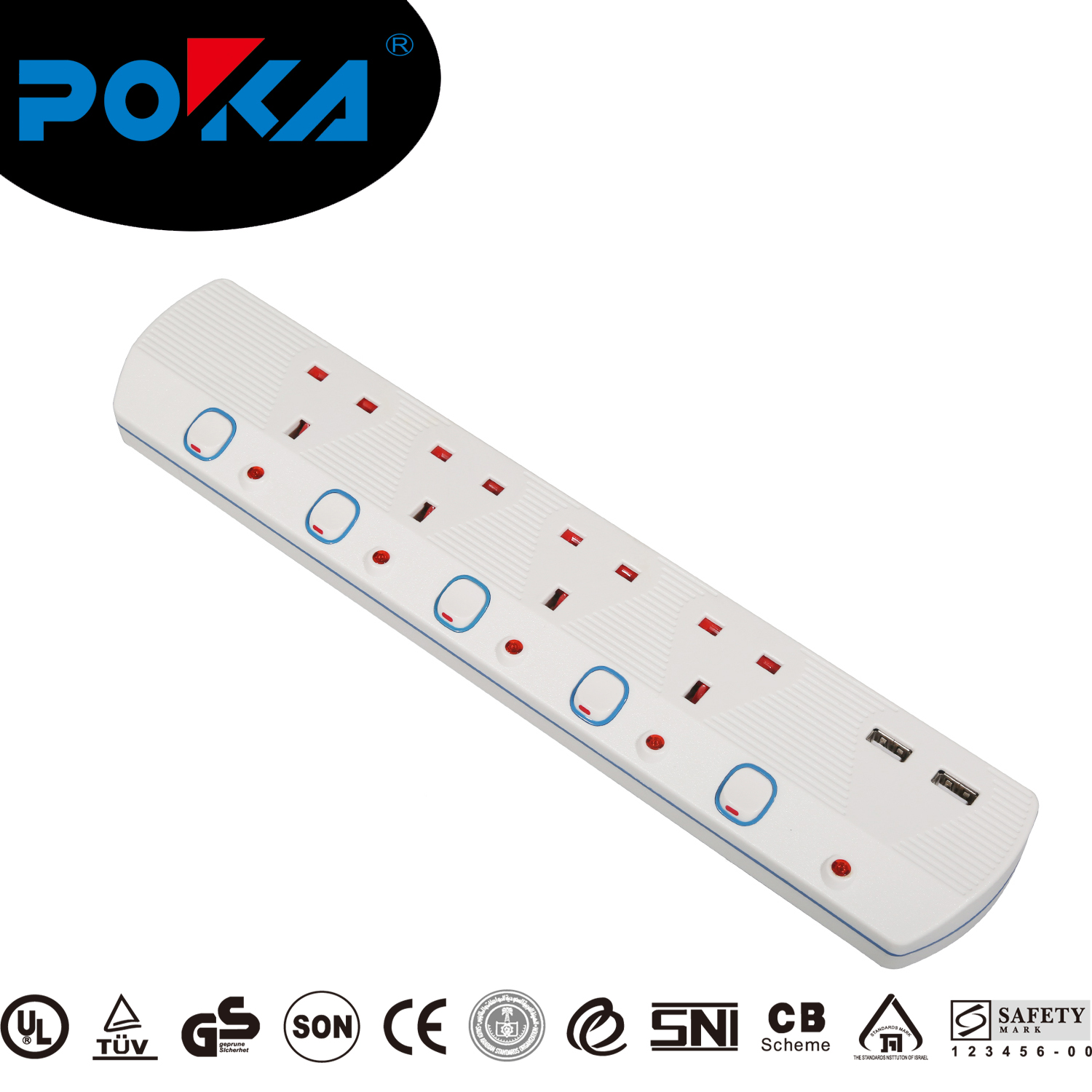 4 Way UK type extension socket with USB port