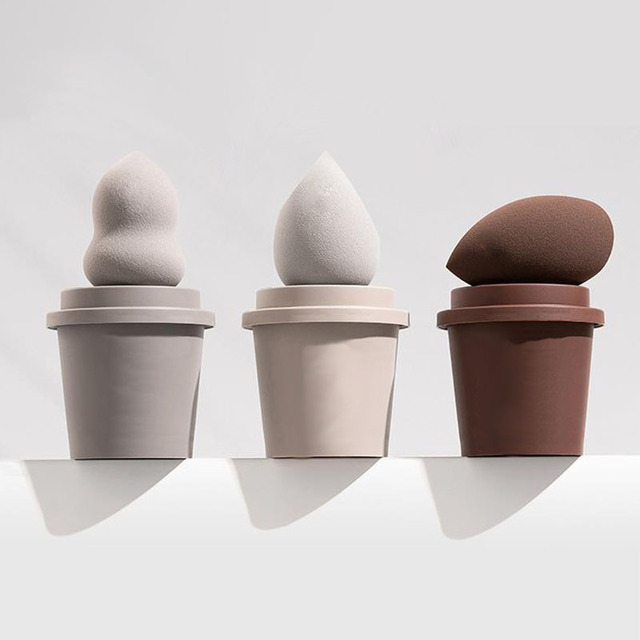 Private lable custom makeup cosmetic puff coffee cup beauty sponge blender holder case