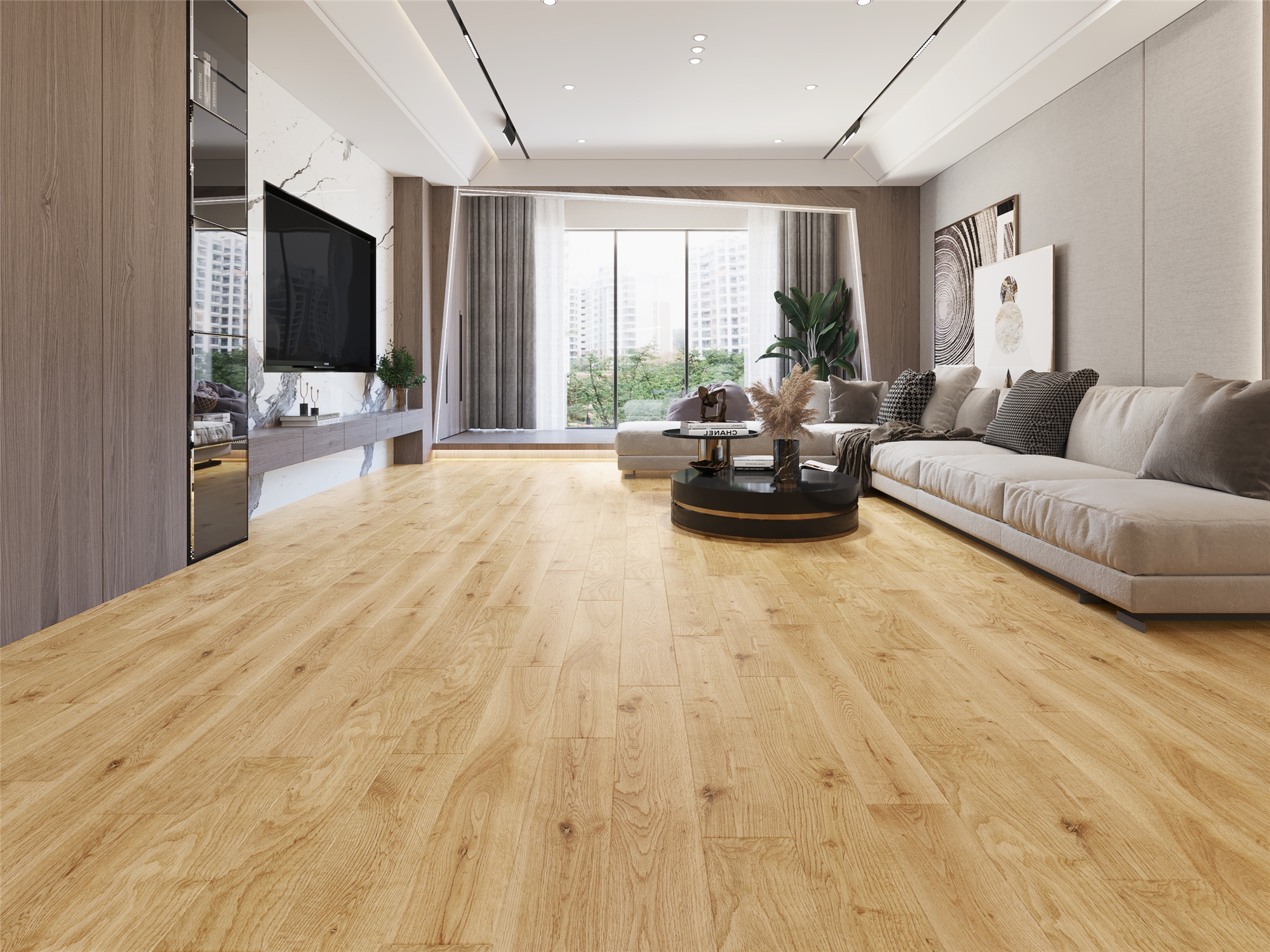 High quality new material wood look vinyl click plank spc flooring