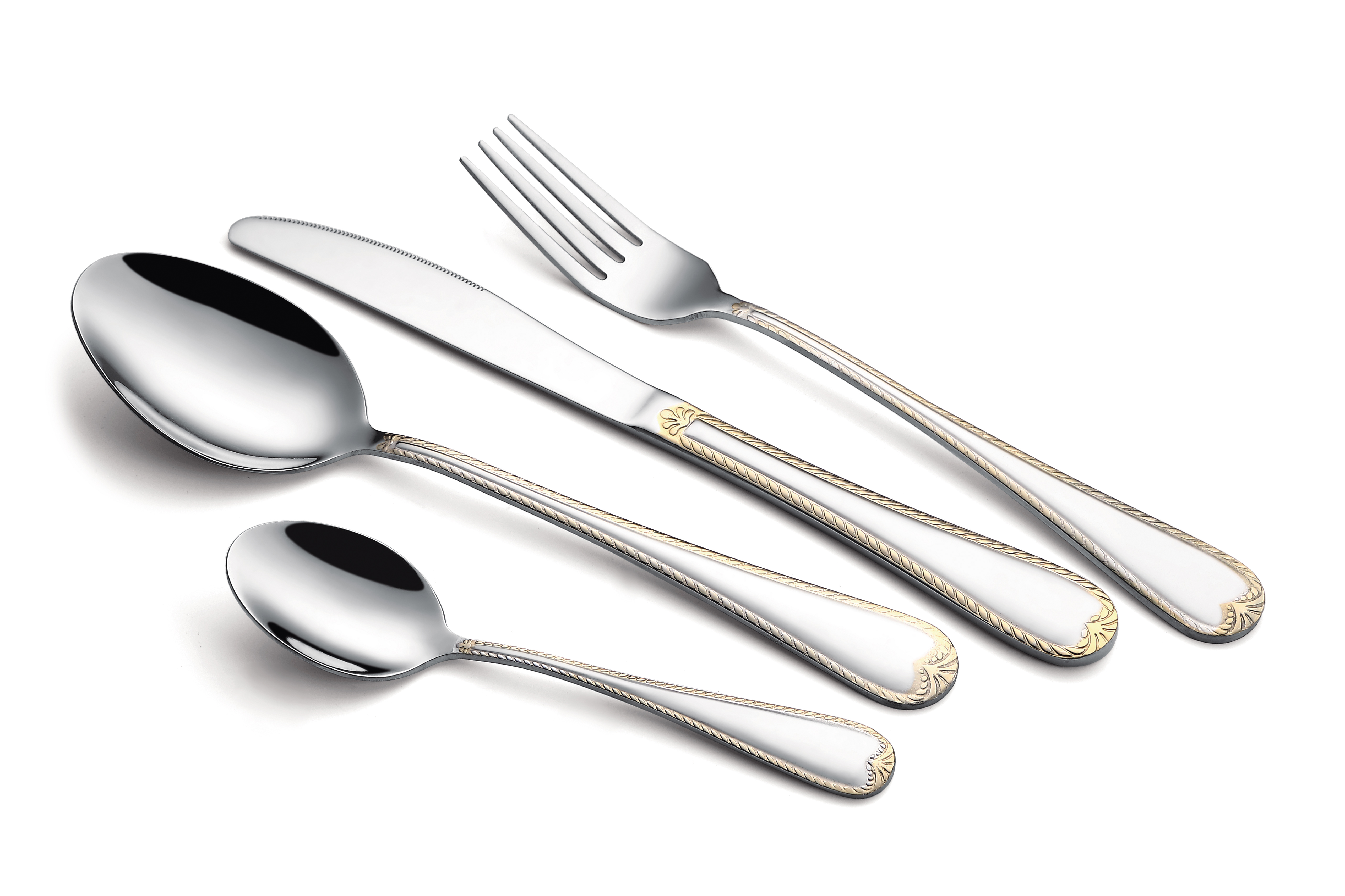 Gold-plated cutlery with decorative handle