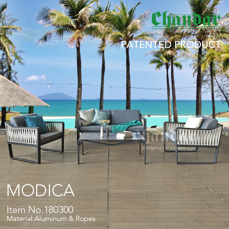 Outdoor furniture Modica Sofa Set Garden set Aluminium Sofa with Belt & Waterproof Cushion Aluminium Coffee Table