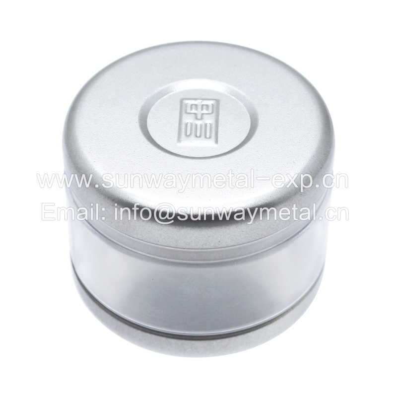 Round tin box with transparent body