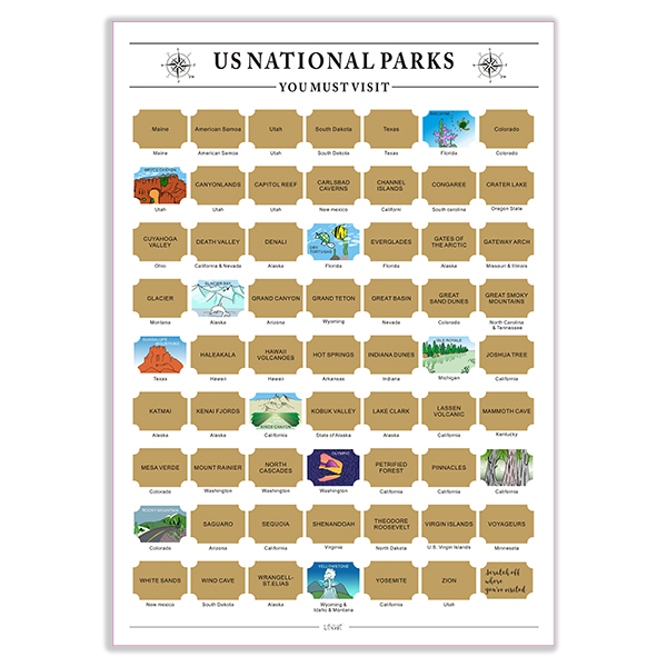 US National Parks Scratch Off Poster, Bucket List
