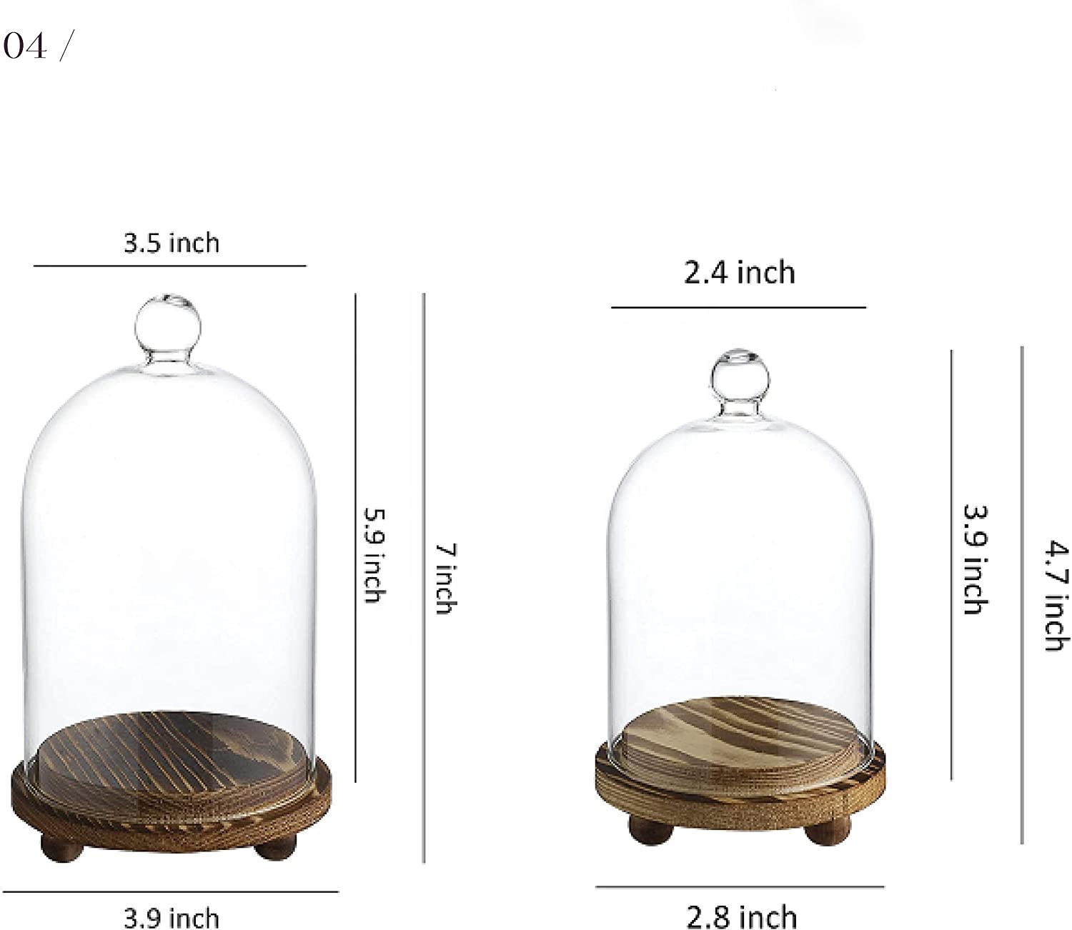 Tabletop Centerpiece Glass Display Cloche Housewares Decorative Clear Mini Glass Display Dome Cloche with Wood Base