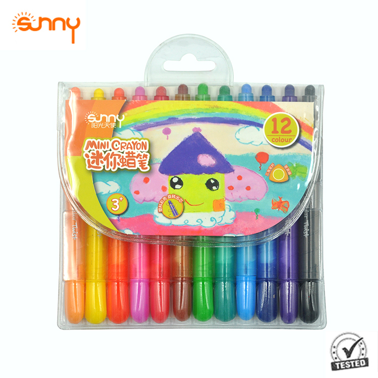 plastic wax crayon Shanghai Guoyun 12-color twistable colorful super mini kids crayon stationery set