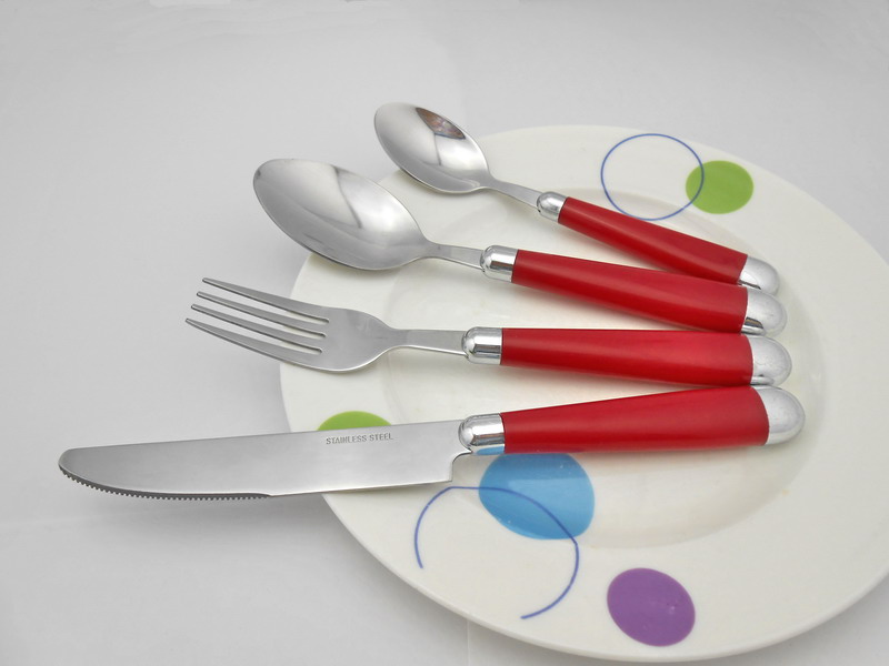 Plastic handle with stainless steel head part cutlery flatware set
