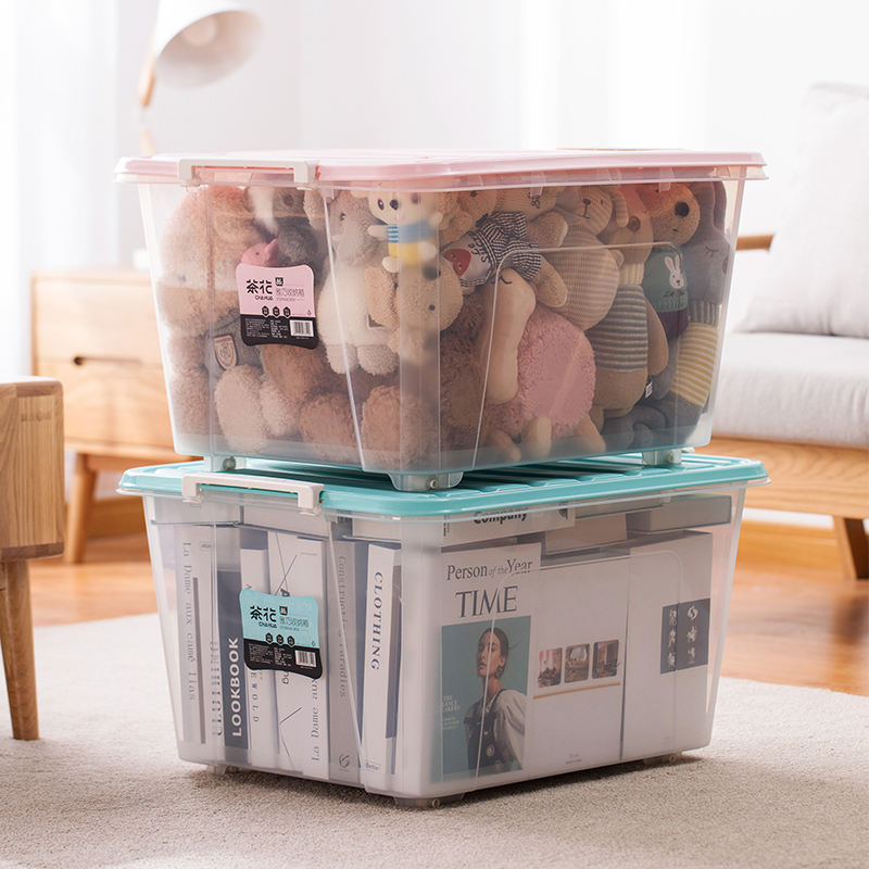 86L 58L clear plastic storage box stackable storage bin storage container for organizing