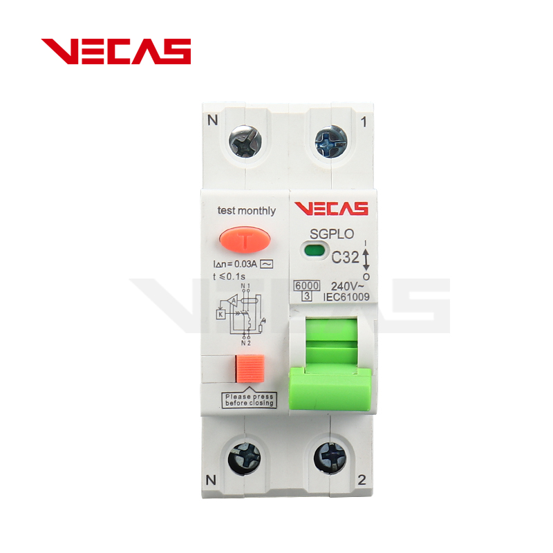 VECAS Residual Current Circuit Breaker SGPLO 1P+N 2P 3P+N C 32A 240/415V IEC61009 certified