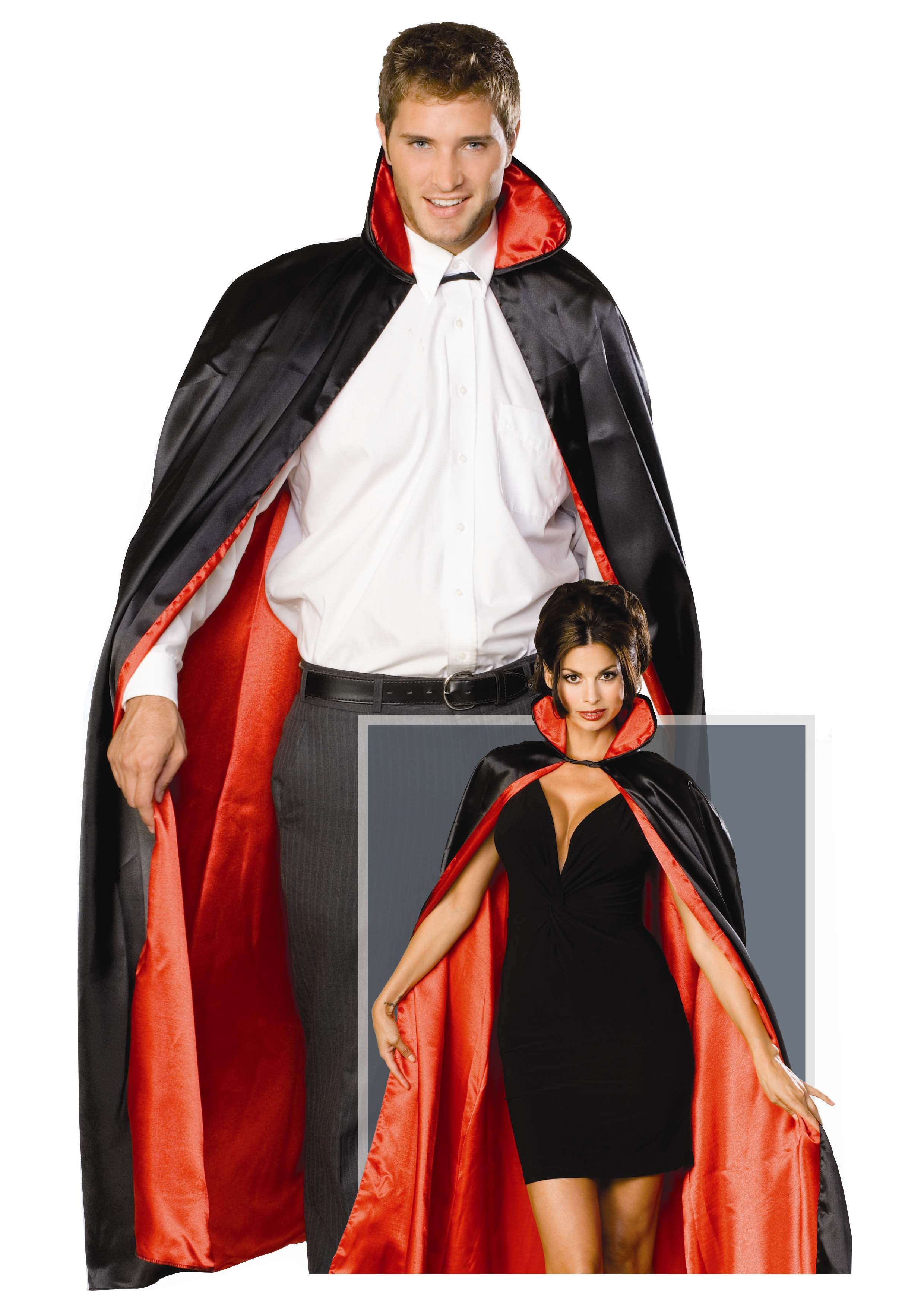 Black satin cape with red satin lining