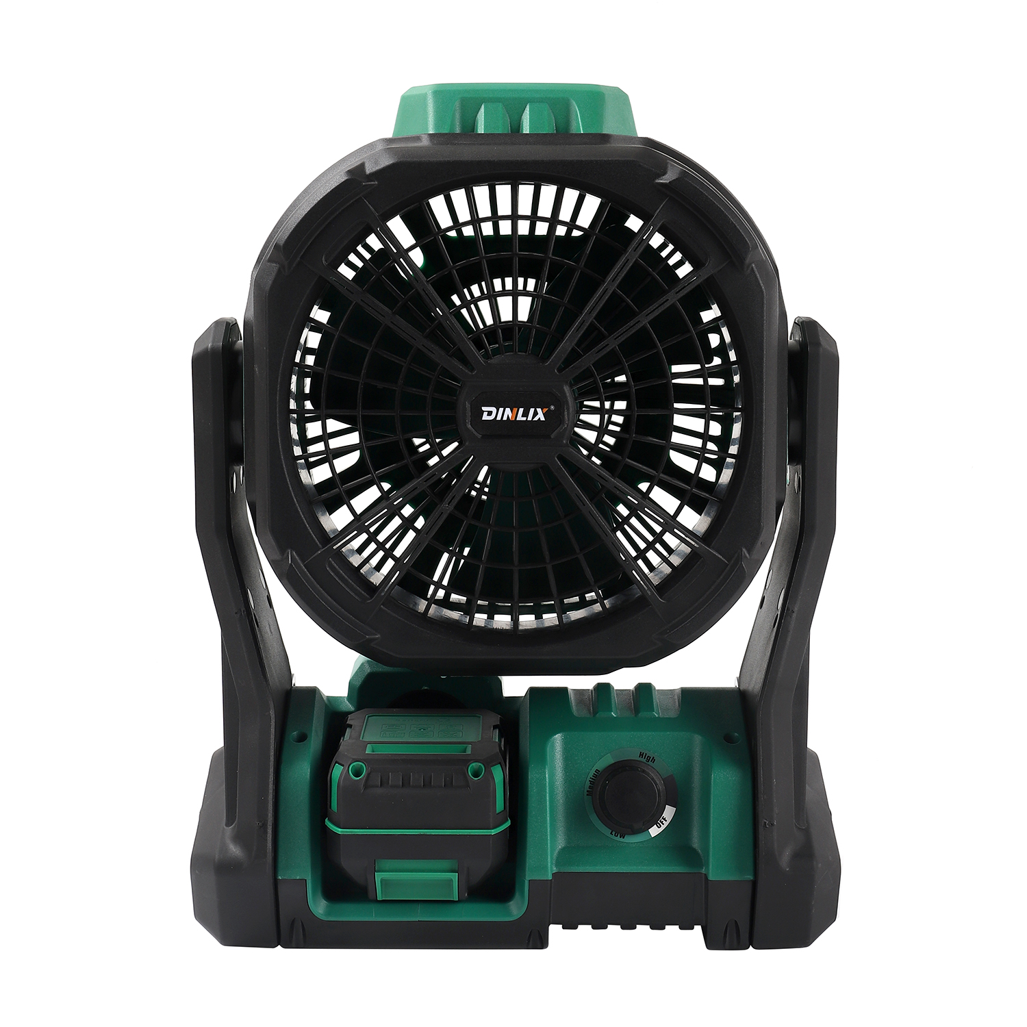 Dinlix Outdoor Floor Fan with Light Battery Operated Powered Fan Portable Rechargeable Fan
