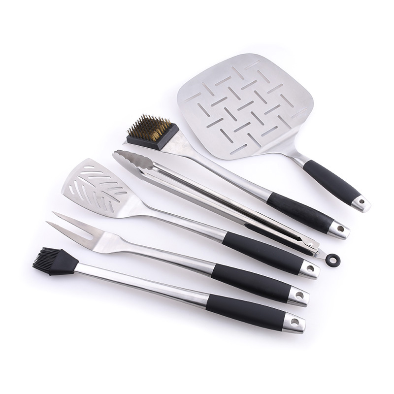 6pc bbq tool set with rubberized soft handle