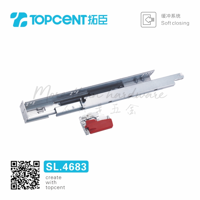 SL.4683 full extension ball bearing soft close quadro telescopic drawer slide with bracket